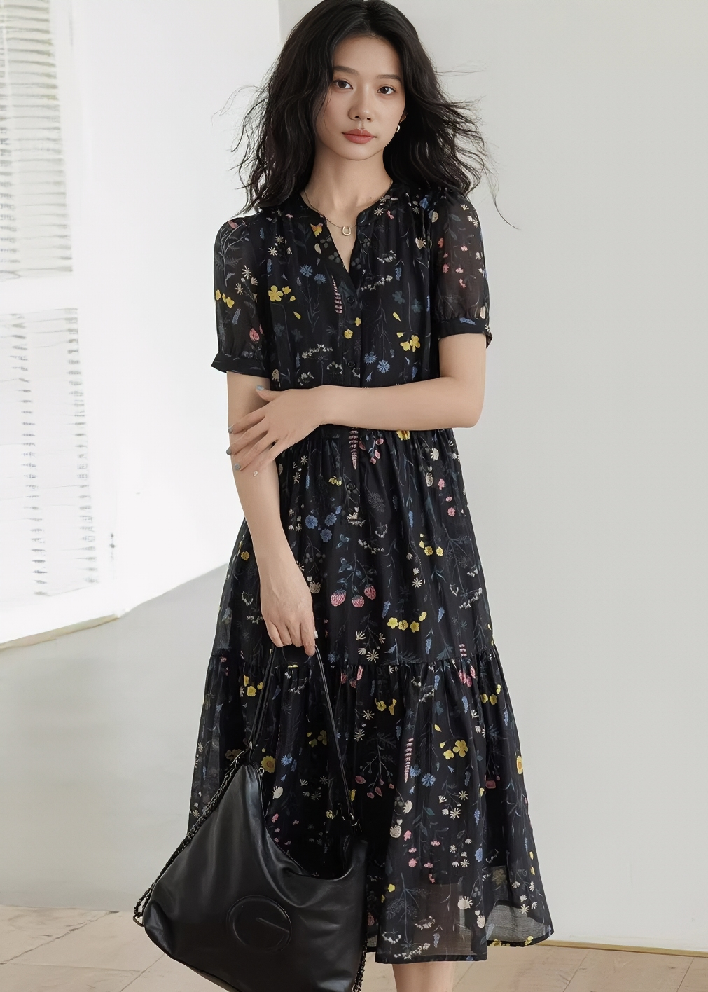 フラワーボウタイティアードワンピース