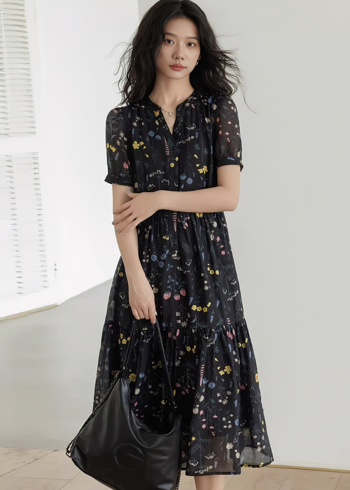 フラワーボウタイティアードワンピース