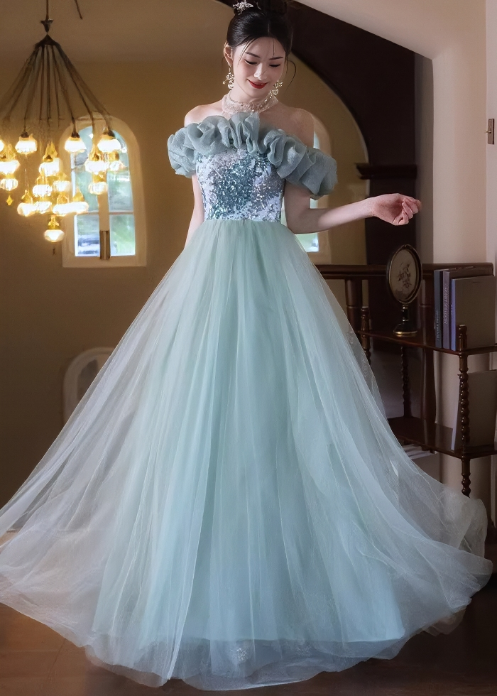 Schulterfreies A-Linien-Kleid aus Tüll mit Rüschen von Bijou