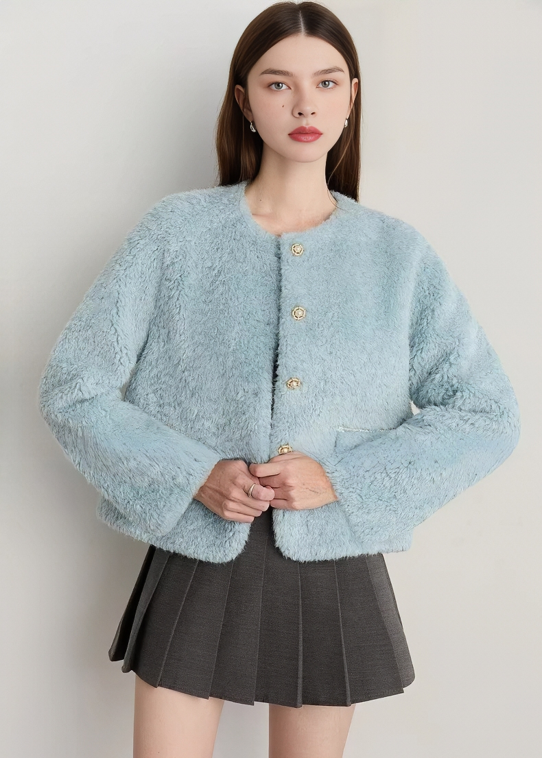 ビジューボタンボアノーカラージャケット