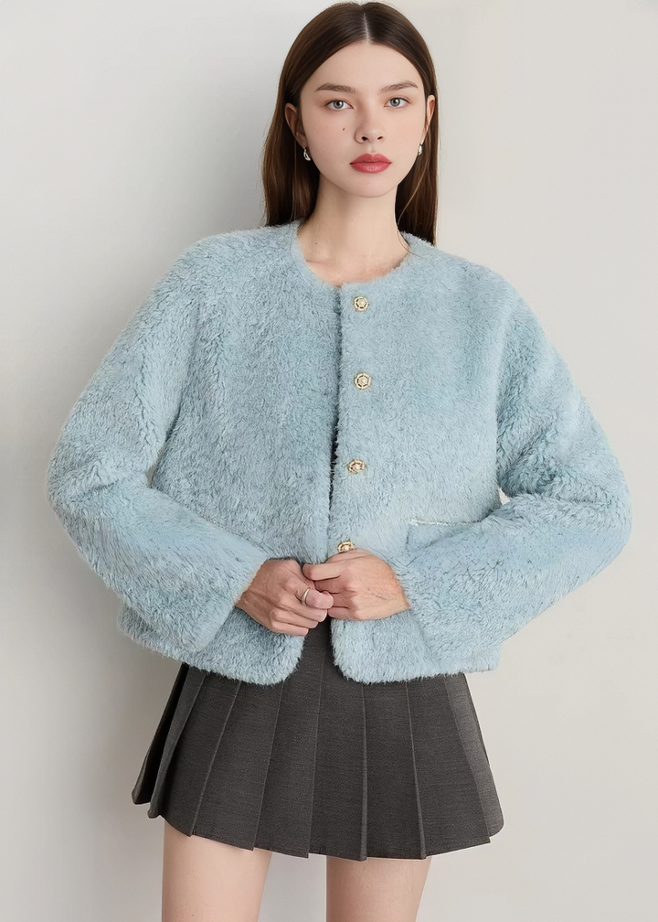 ビジューボタンボアノーカラージャケット