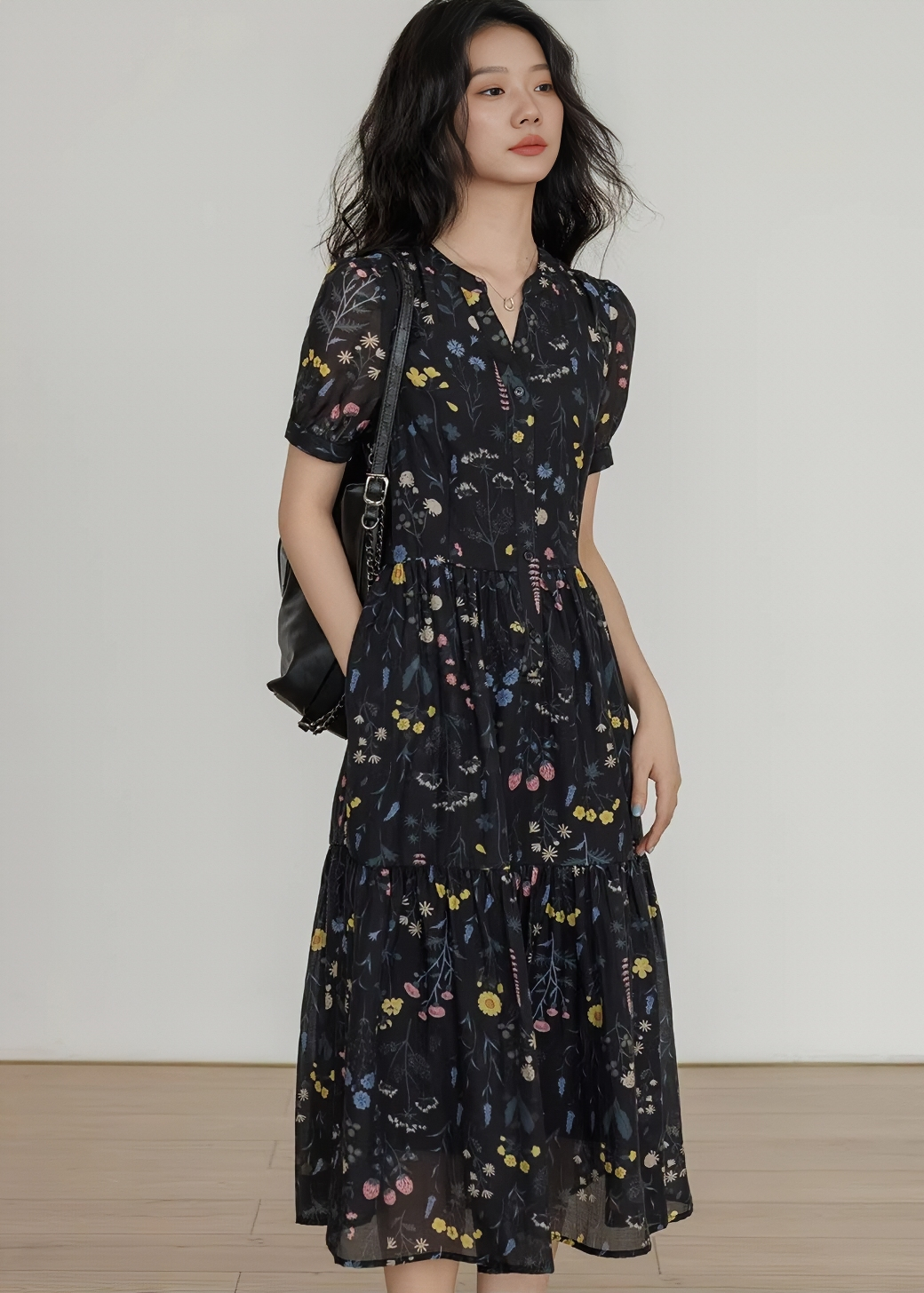 フラワーボウタイティアードワンピース