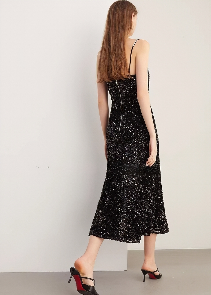 ビジューストラップスパンコールマーメイドドレス