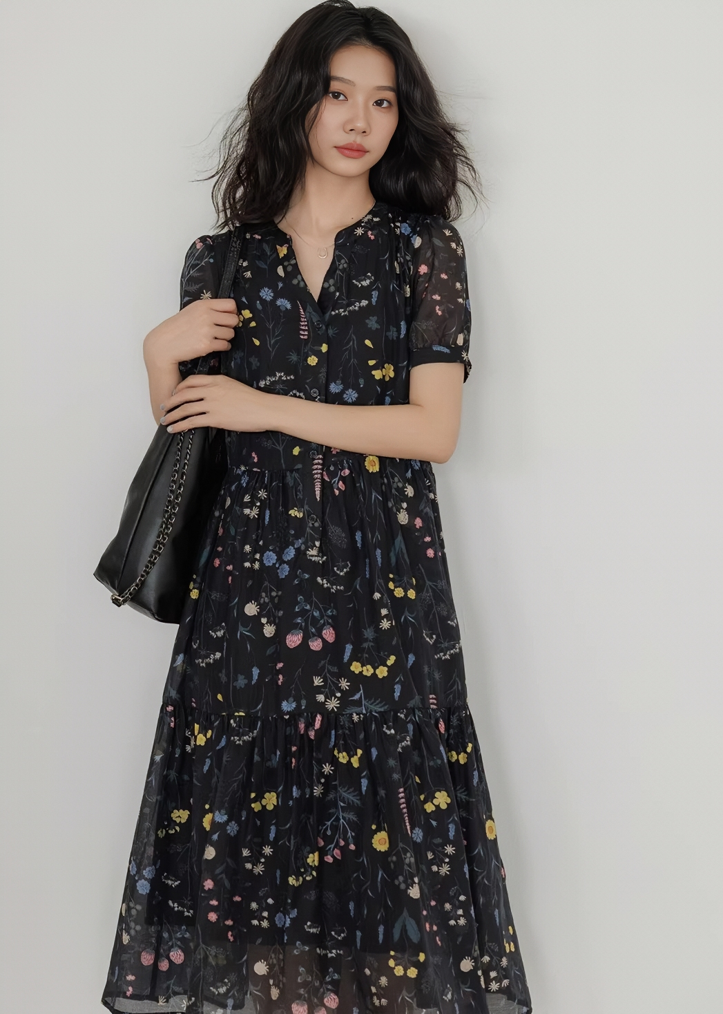 フラワーボウタイティアードワンピース