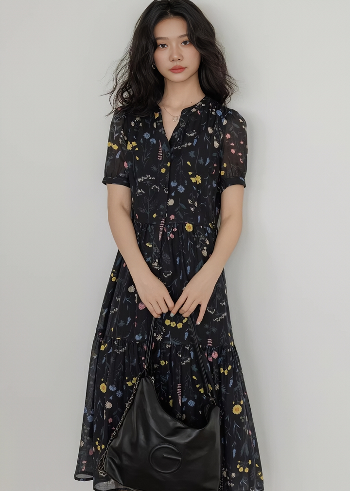 フラワーボウタイティアードワンピース