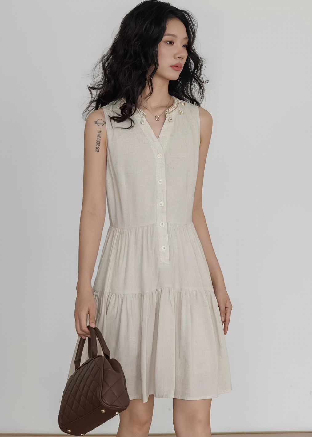 ビーズレースカラーティアードワンピース