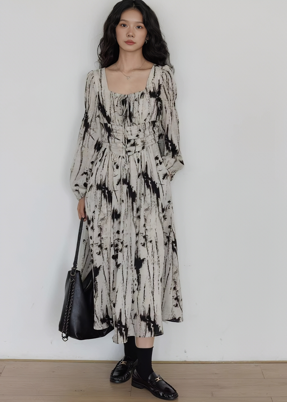 タイダイベルテッドギャザーマキシドレス