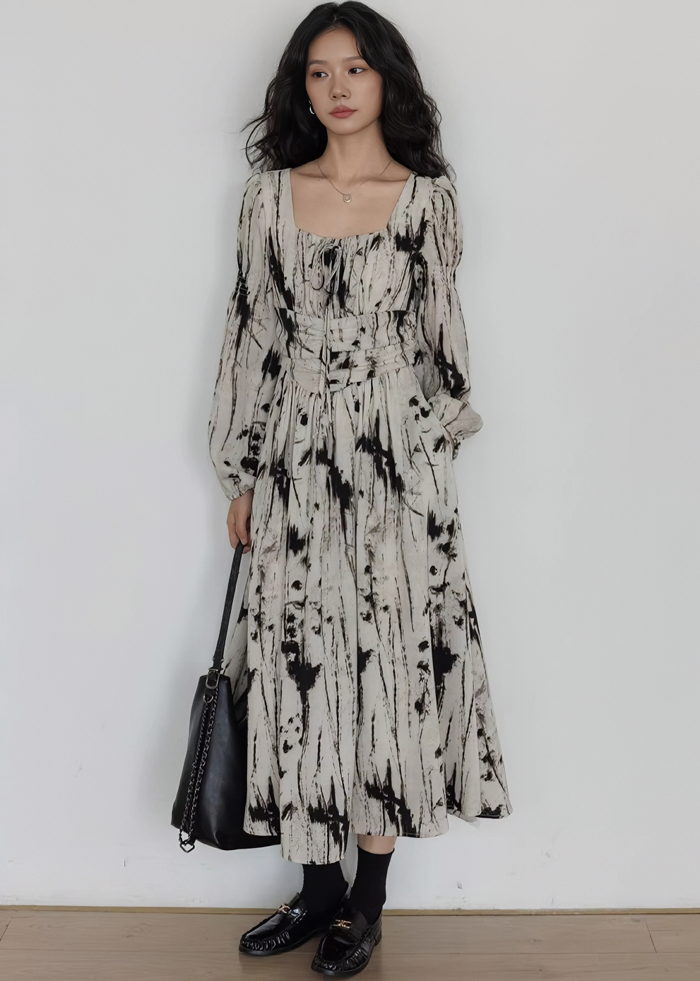 タイダイベルテッドギャザーマキシドレス