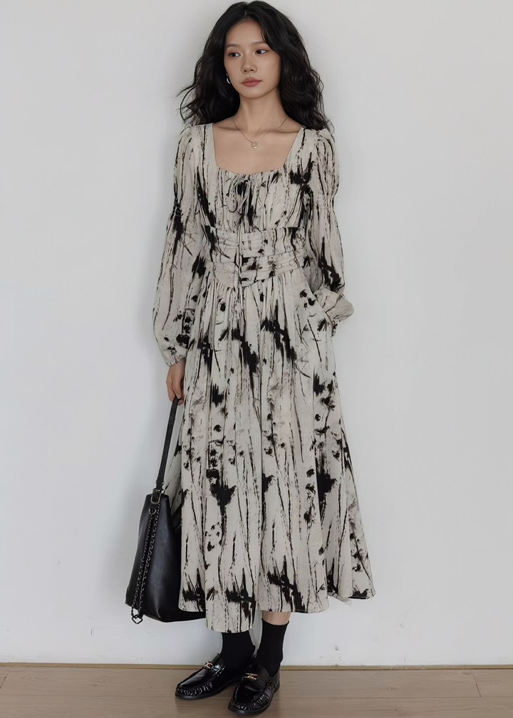タイダイベルテッドギャザーマキシドレス