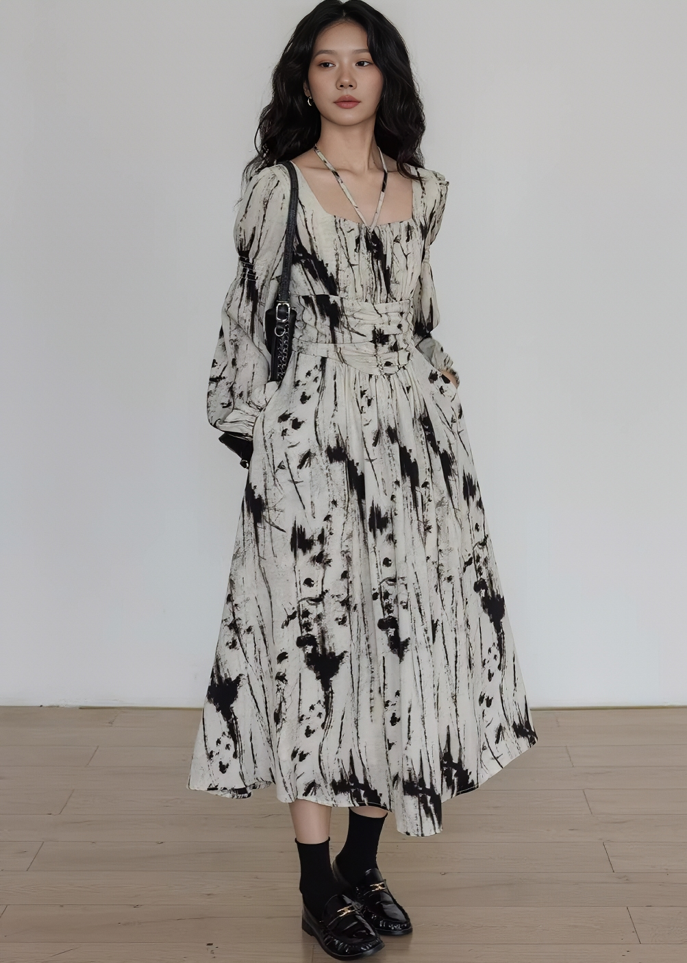 タイダイベルテッドギャザーマキシドレス