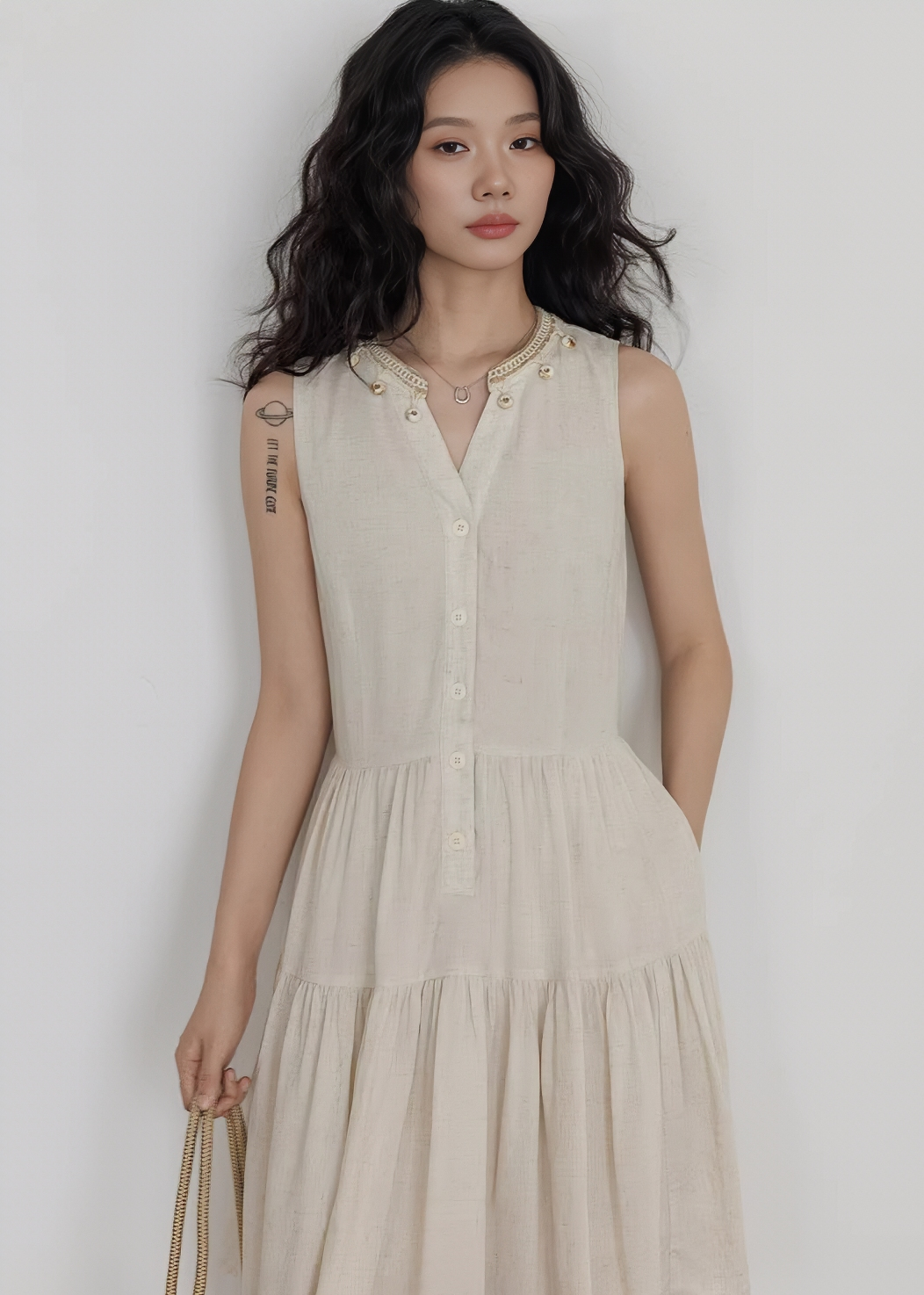 ビーズレースカラーティアードワンピース