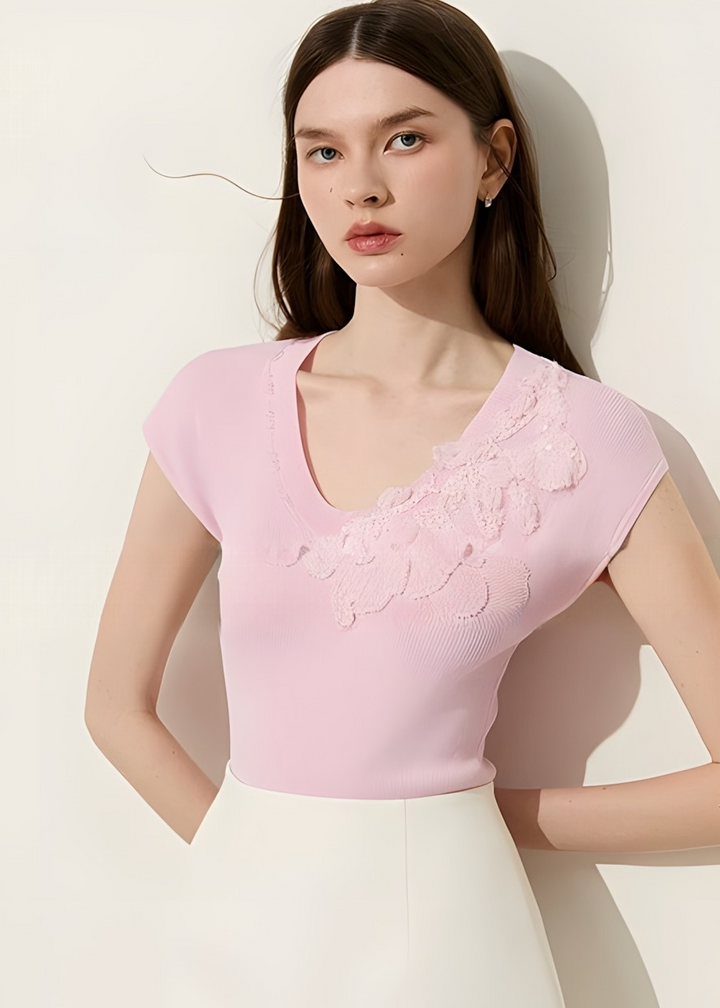 T-shirt francese in pizzo bijou