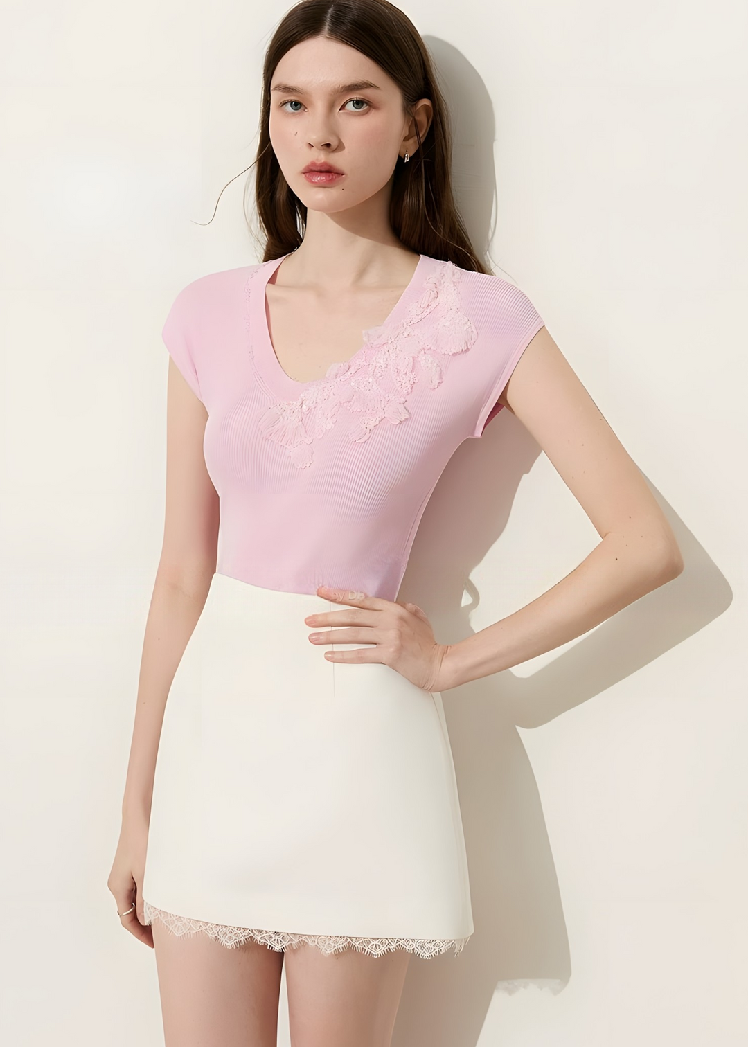 T-shirt francese in pizzo bijou