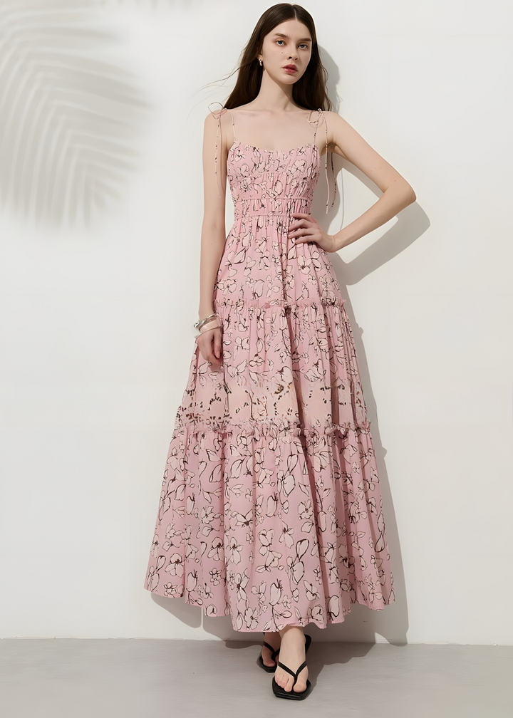 Breites Maxikleid mit Blumenfalten