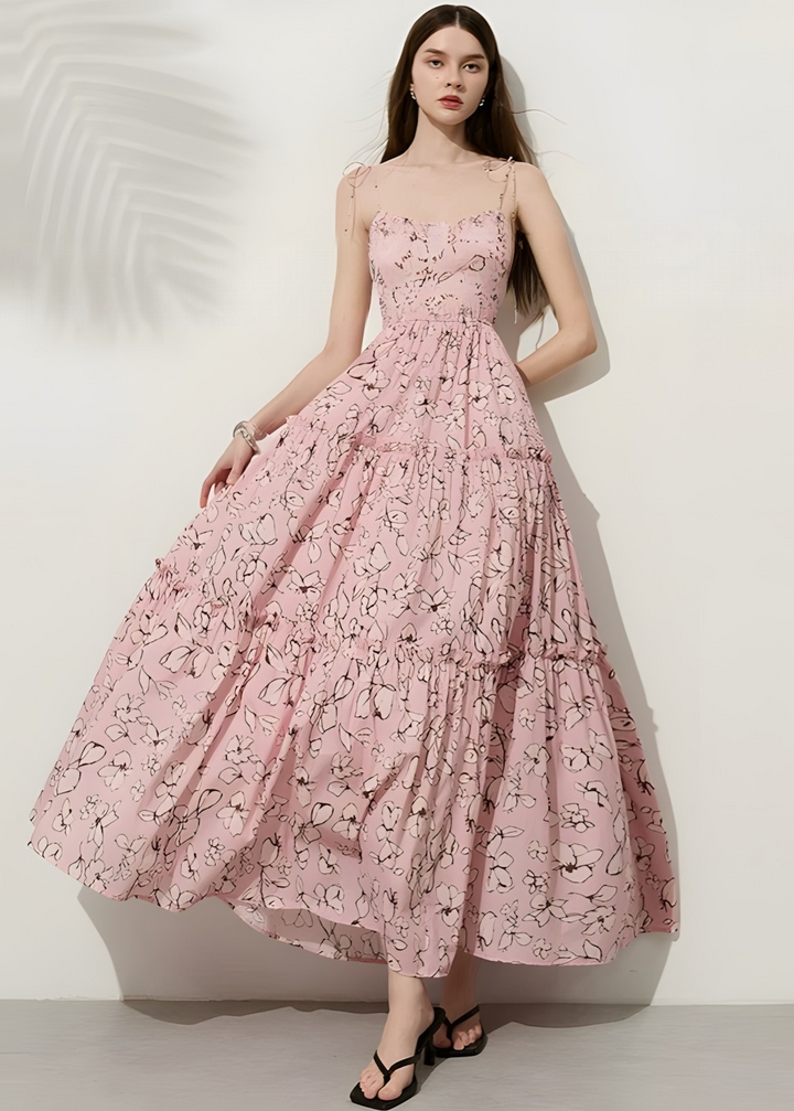 Breites Maxikleid mit Blumenfalten