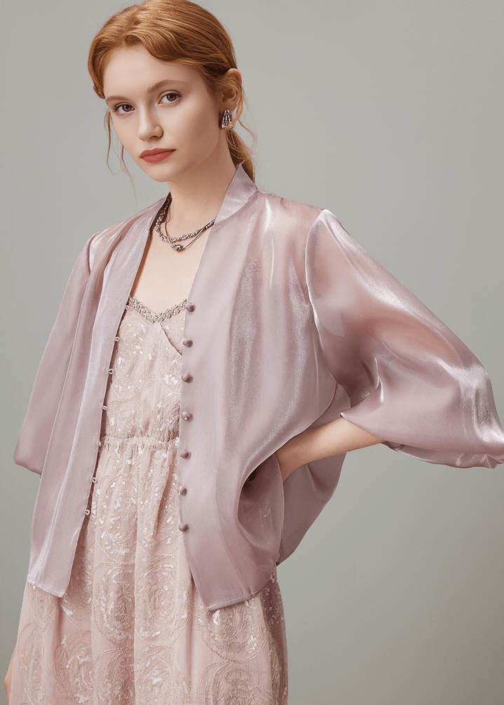 IRIDESCENT SILK BALLOON SLEEVE SHIRT - Vera Lumina