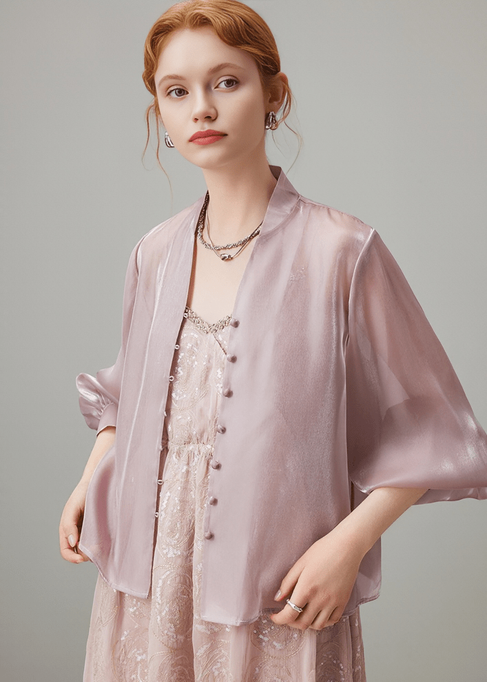 IRIDESCENT SILK BALLOON SLEEVE SHIRT - Vera Lumina