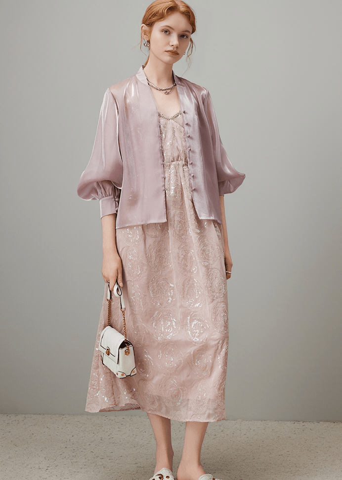 IRIDESCENT SILK BALLOON SLEEVE SHIRT - Vera Lumina
