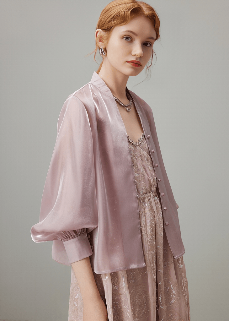 IRIDESCENT SILK BALLOON SLEEVE SHIRT - Vera Lumina