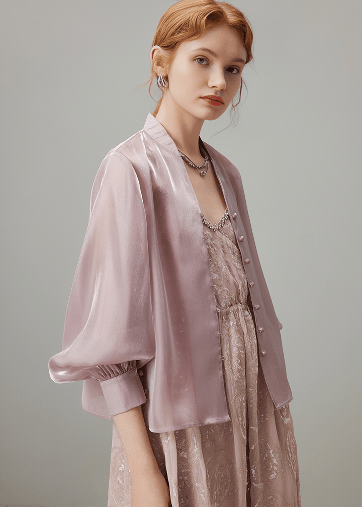 IRIDESCENT SILK BALLOON SLEEVE SHIRT - Vera Lumina