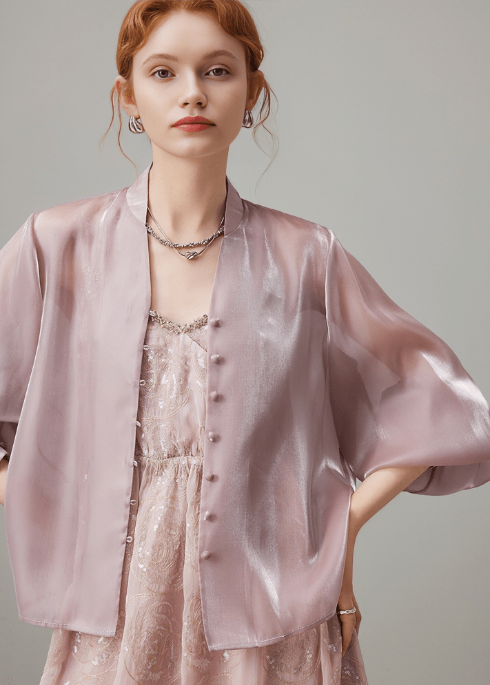 IRIDESCENT SILK BALLOON SLEEVE SHIRT - Vera Lumina