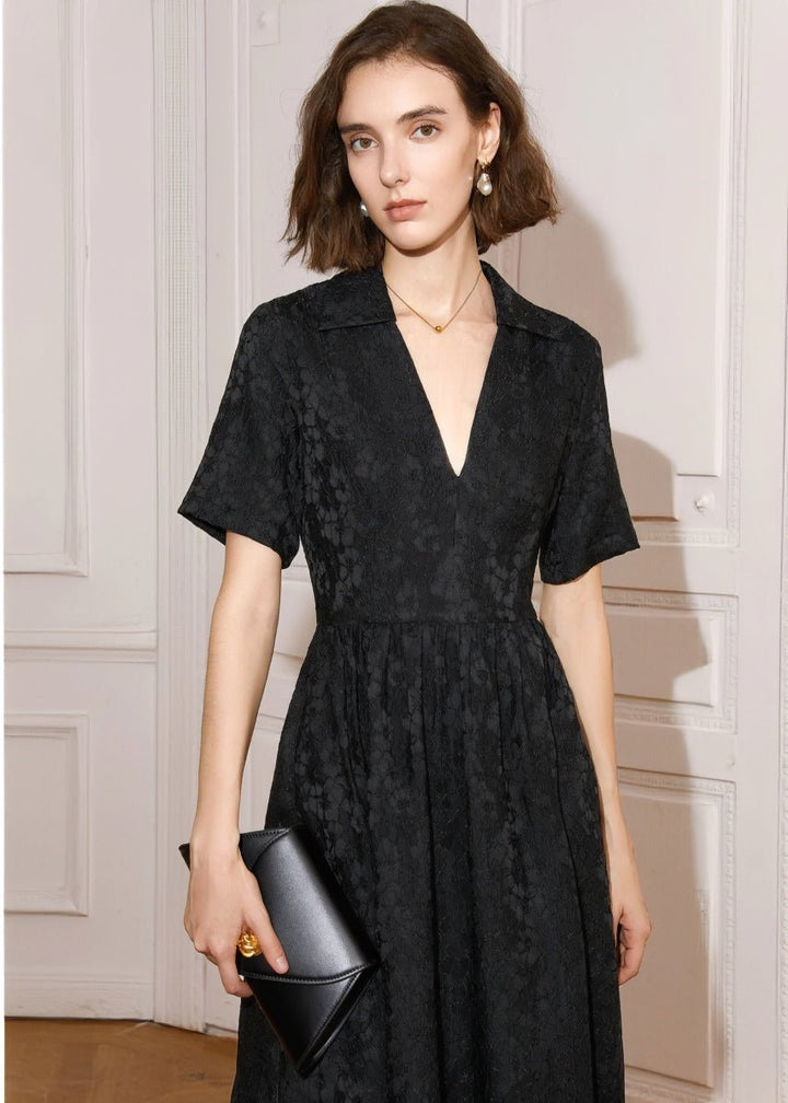 Jacquard V - neck dress - Vera Lumina