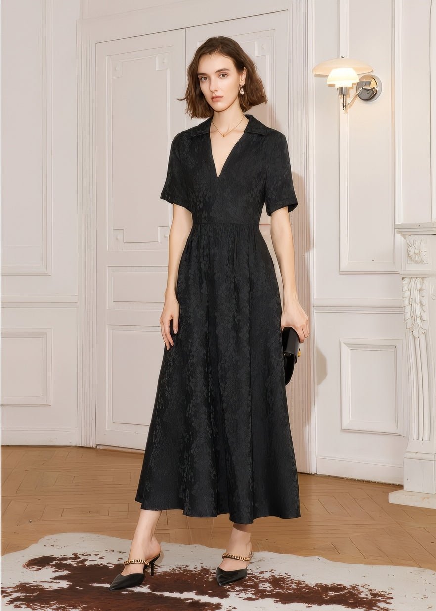 Jacquard V - neck dress - Vera Lumina