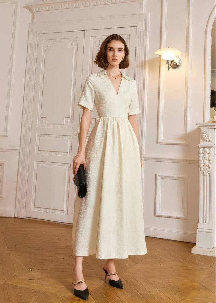 Jacquard V - neck dress - Vera Lumina