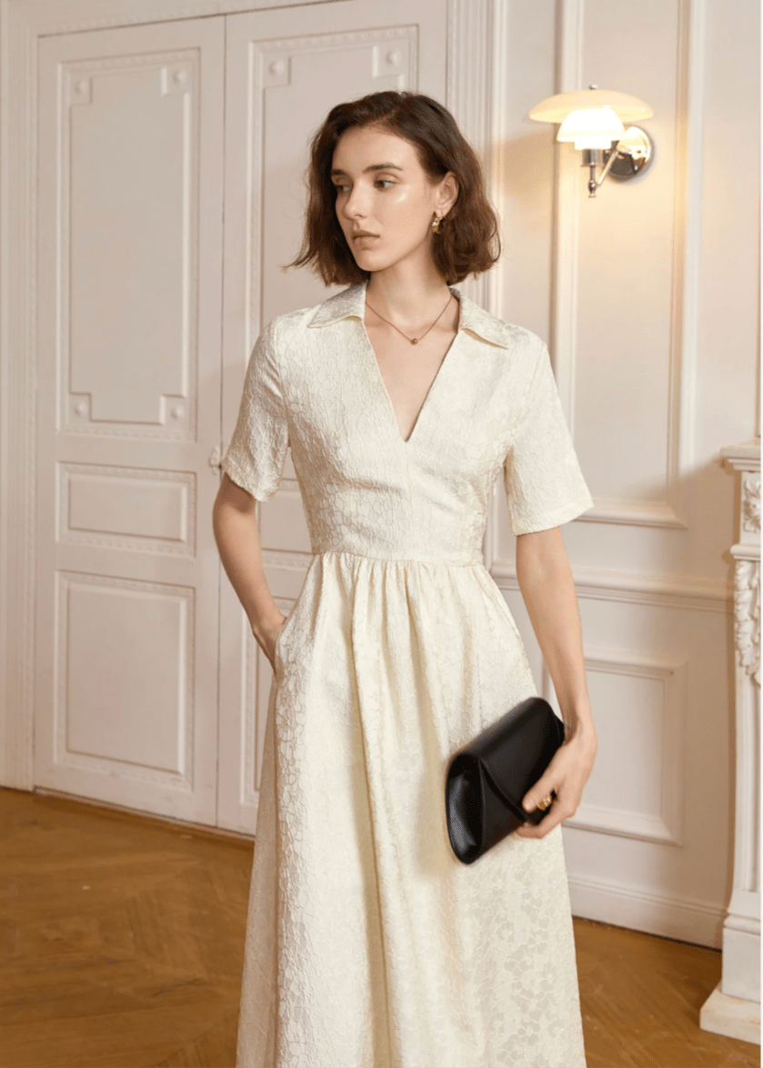 Jacquard V - neck dress - Vera Lumina