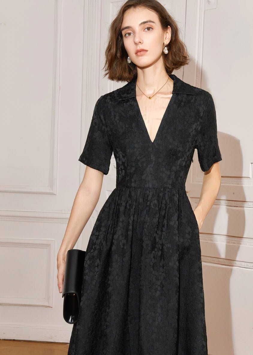 Jacquard V - neck dress - Vera Lumina