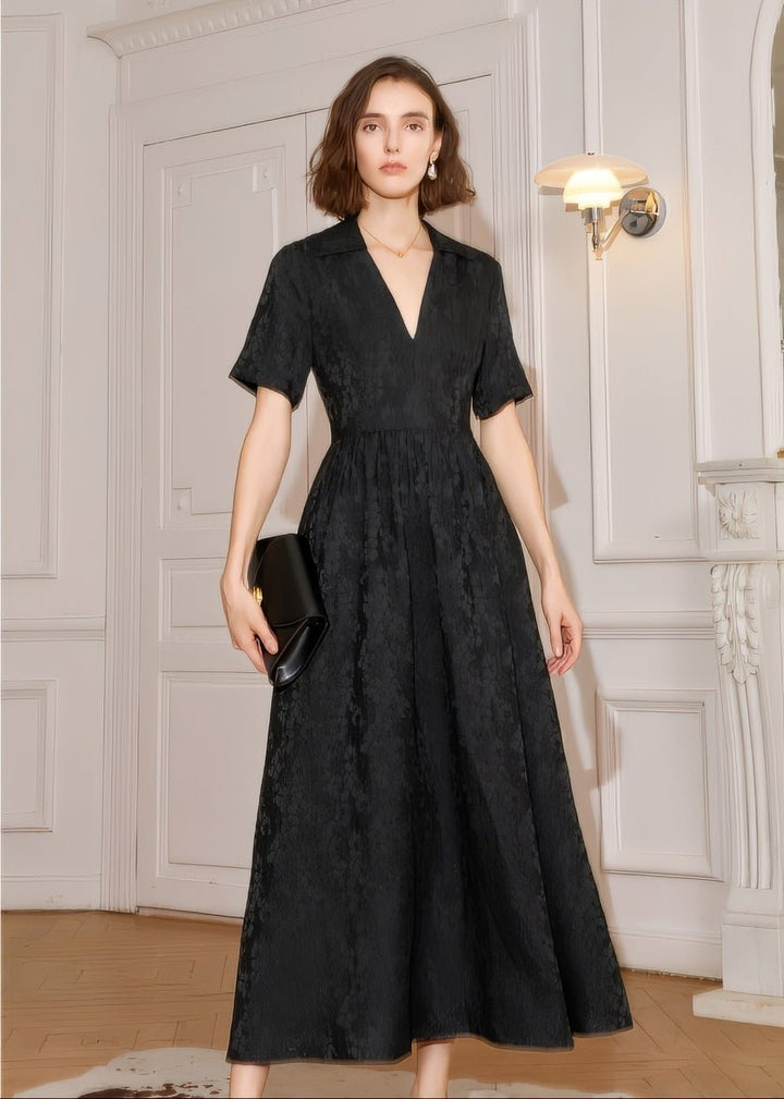 Jacquard V - neck dress - Vera Lumina