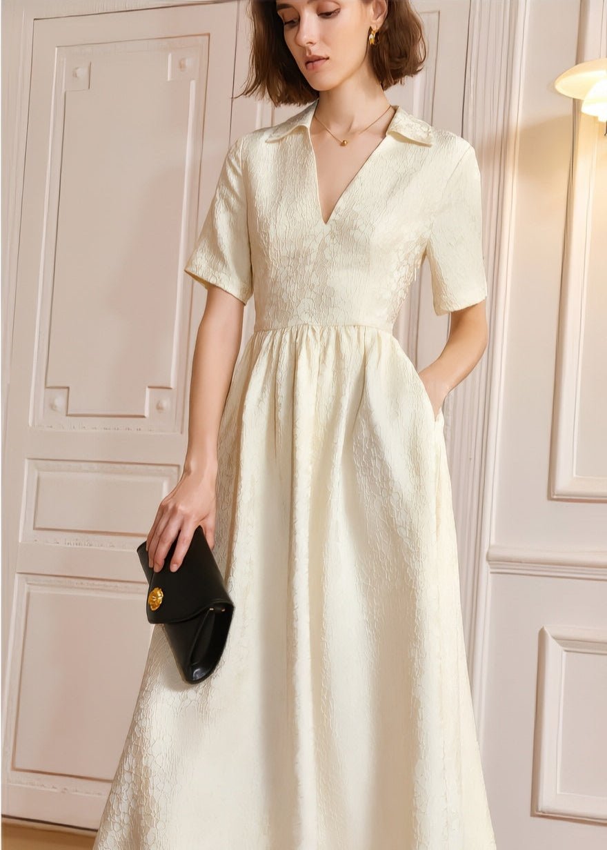 Jacquard V - neck dress - Vera Lumina