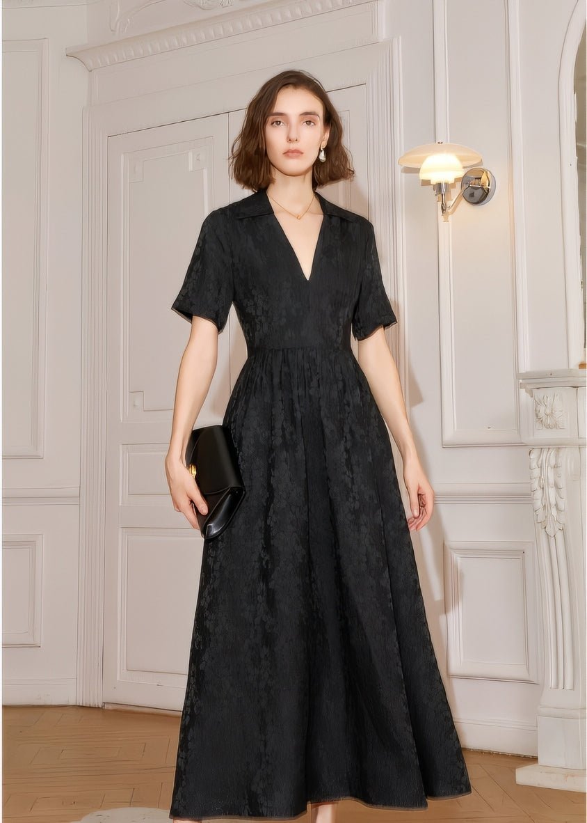 Jacquard V - neck dress - Vera Lumina