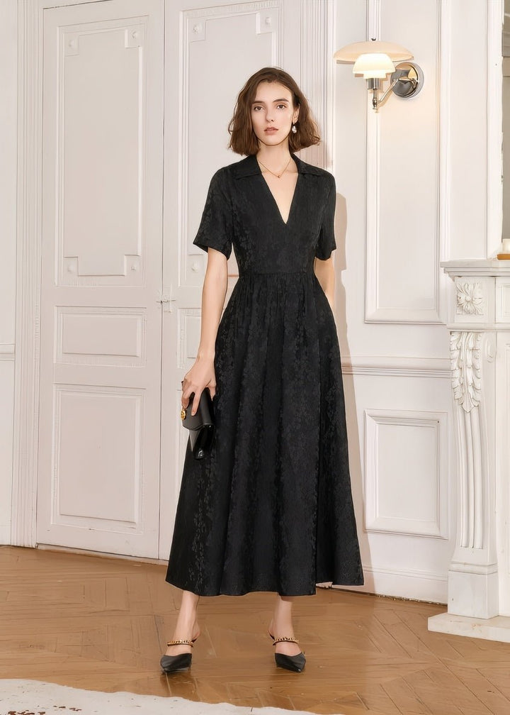 Jacquard V - neck dress - Vera Lumina