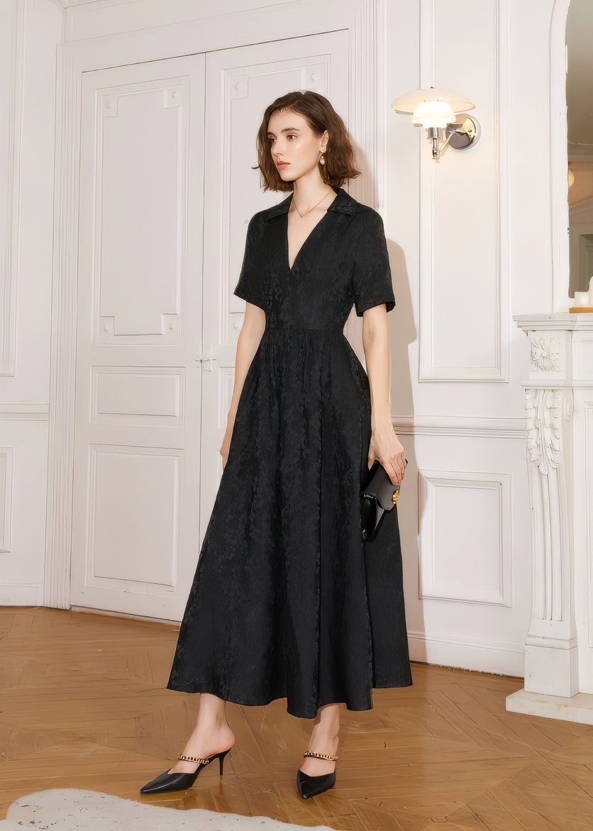 Jacquard V - neck dress - Vera Lumina