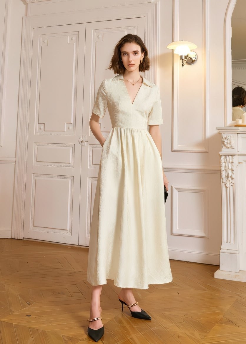 Jacquard V - neck dress - Vera Lumina