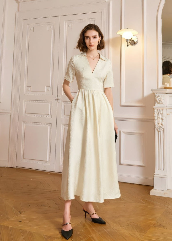 Jacquard V - neck dress - Vera Lumina
