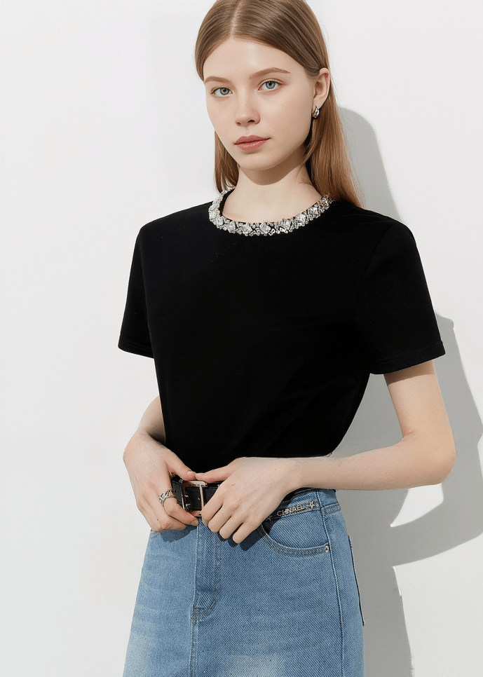 JEWELED COLLAR TEE - Vera Lumina