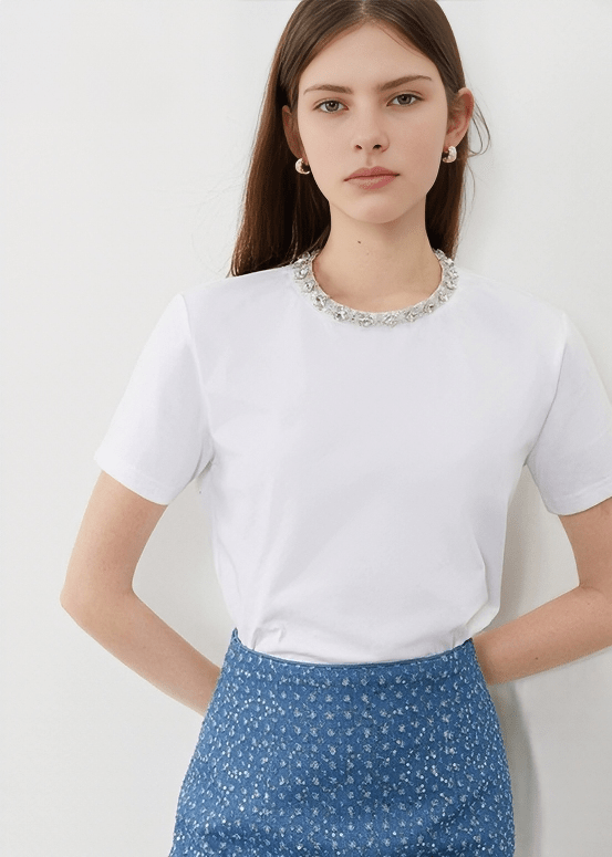 JEWELED COLLAR TEE - Vera Lumina