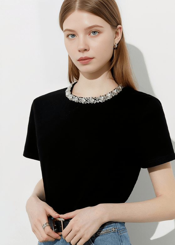 JEWELED COLLAR TEE - Vera Lumina