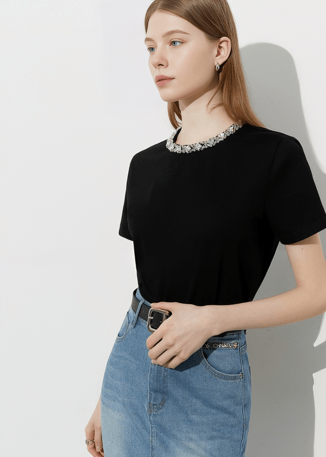JEWELED COLLAR TEE - Vera Lumina