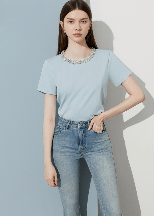 JEWELED COLLAR TEE - Vera Lumina