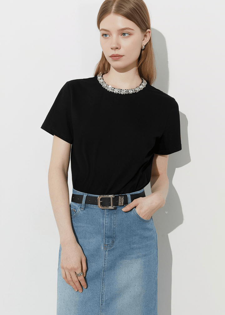 JEWELED COLLAR TEE - Vera Lumina