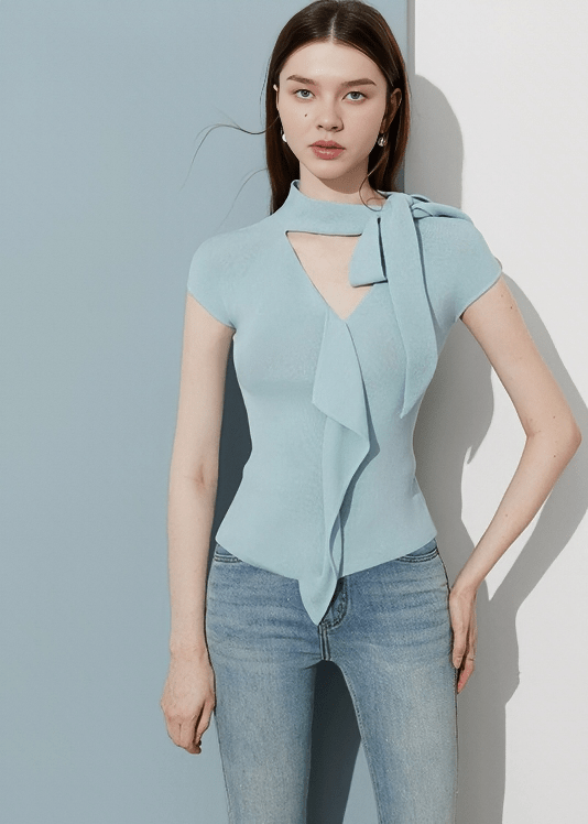 KEYHOLE ASYMMETRIC DRAPE TOP - Vera Lumina