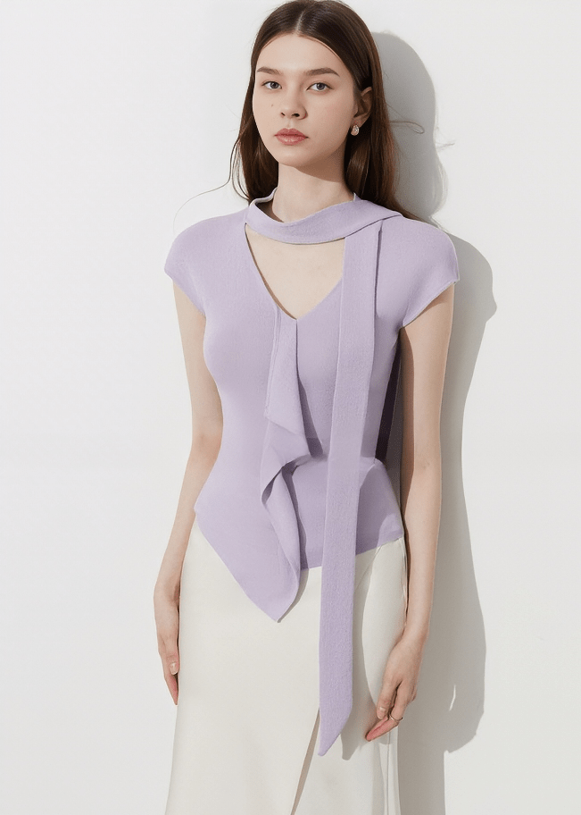 KEYHOLE ASYMMETRIC DRAPE TOP - Vera Lumina
