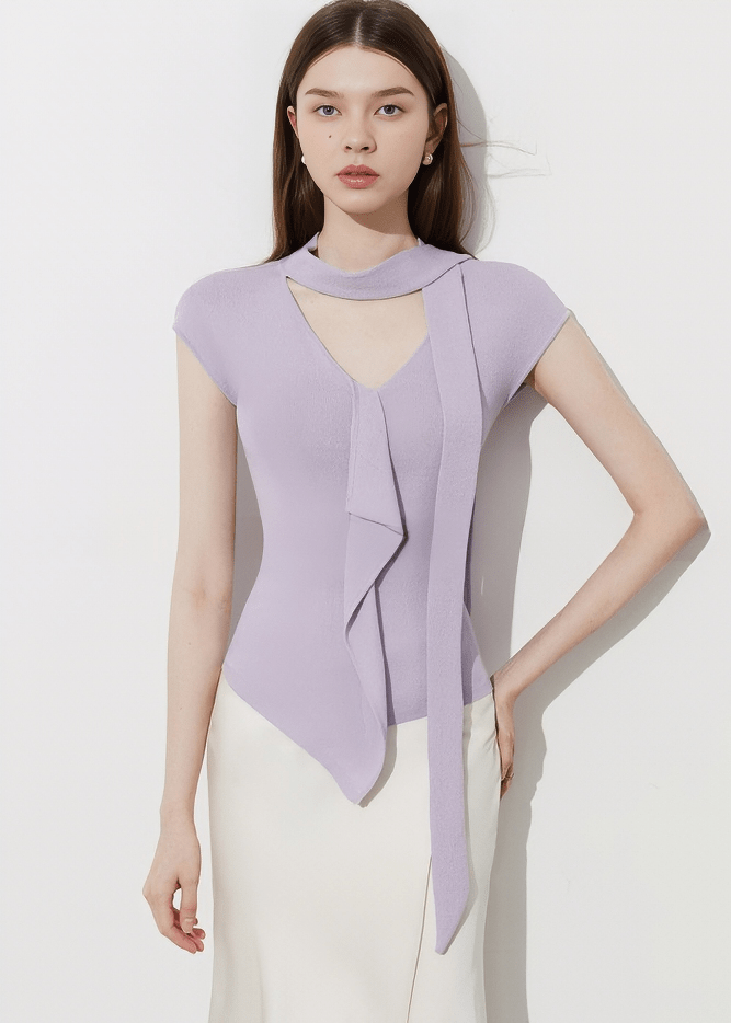 KEYHOLE ASYMMETRIC DRAPE TOP - Vera Lumina