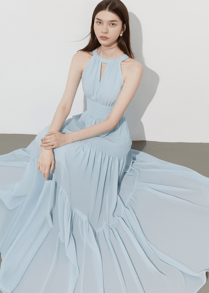 KEYHOLE HALTER TIERED MAXI DRESS - Vera Lumina