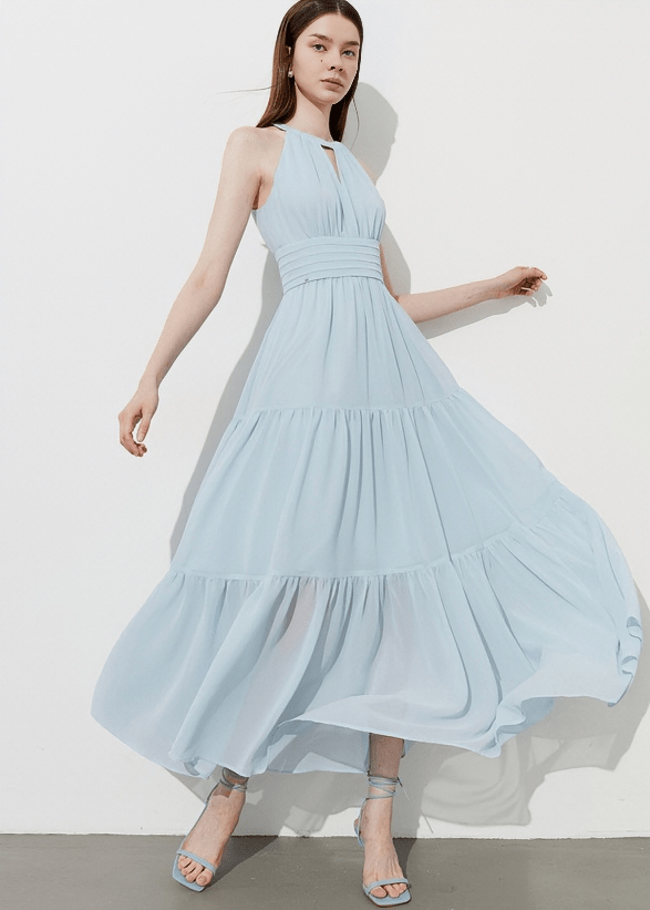KEYHOLE HALTER TIERED MAXI DRESS - Vera Lumina