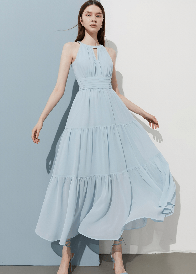 KEYHOLE HALTER TIERED MAXI DRESS - Vera Lumina
