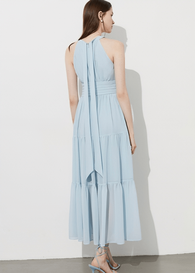 KEYHOLE HALTER TIERED MAXI DRESS - Vera Lumina